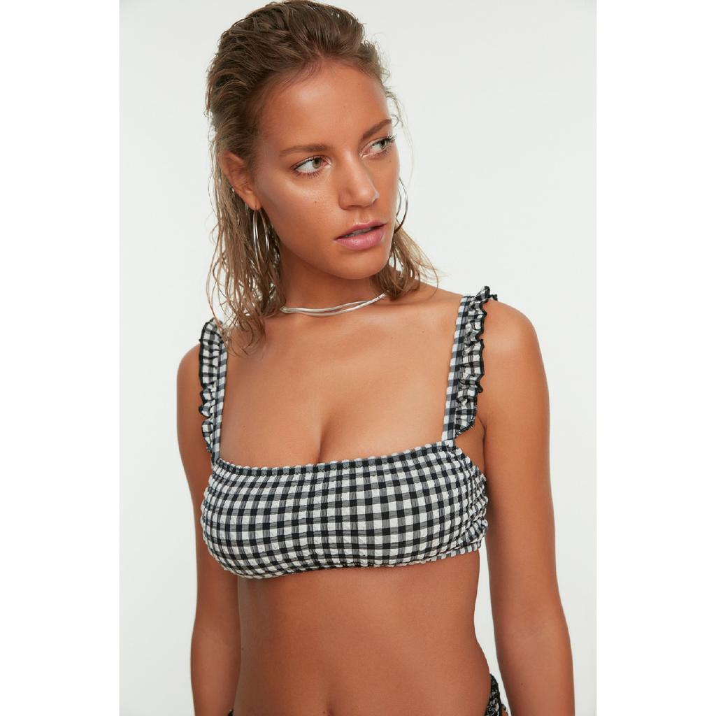 Черный текстурированный бикини-топ в мелкую клетку Tbess21bu0445