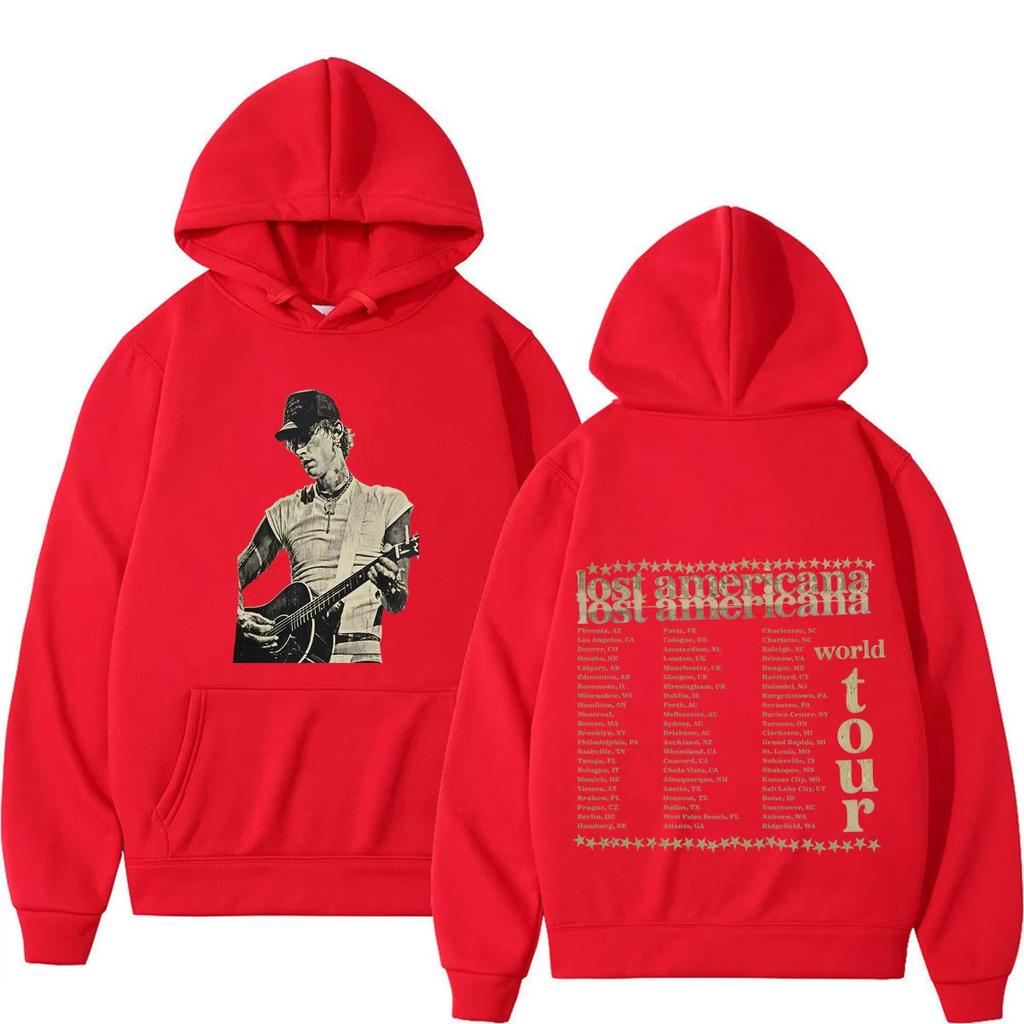 MGK Lost Americana Tour 2026 Печатные Худи Мужские Женские Мода Хип-хоп Пуловер Длинный Рукав Повседневный Винтажный Худи с Принтом