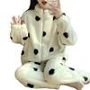 Winter Thickened Polka Dot Pajamas Homewear Suit Women Facecloth Zipper Half-High Neck Homewear Warm Suit Korean Coral Velvet