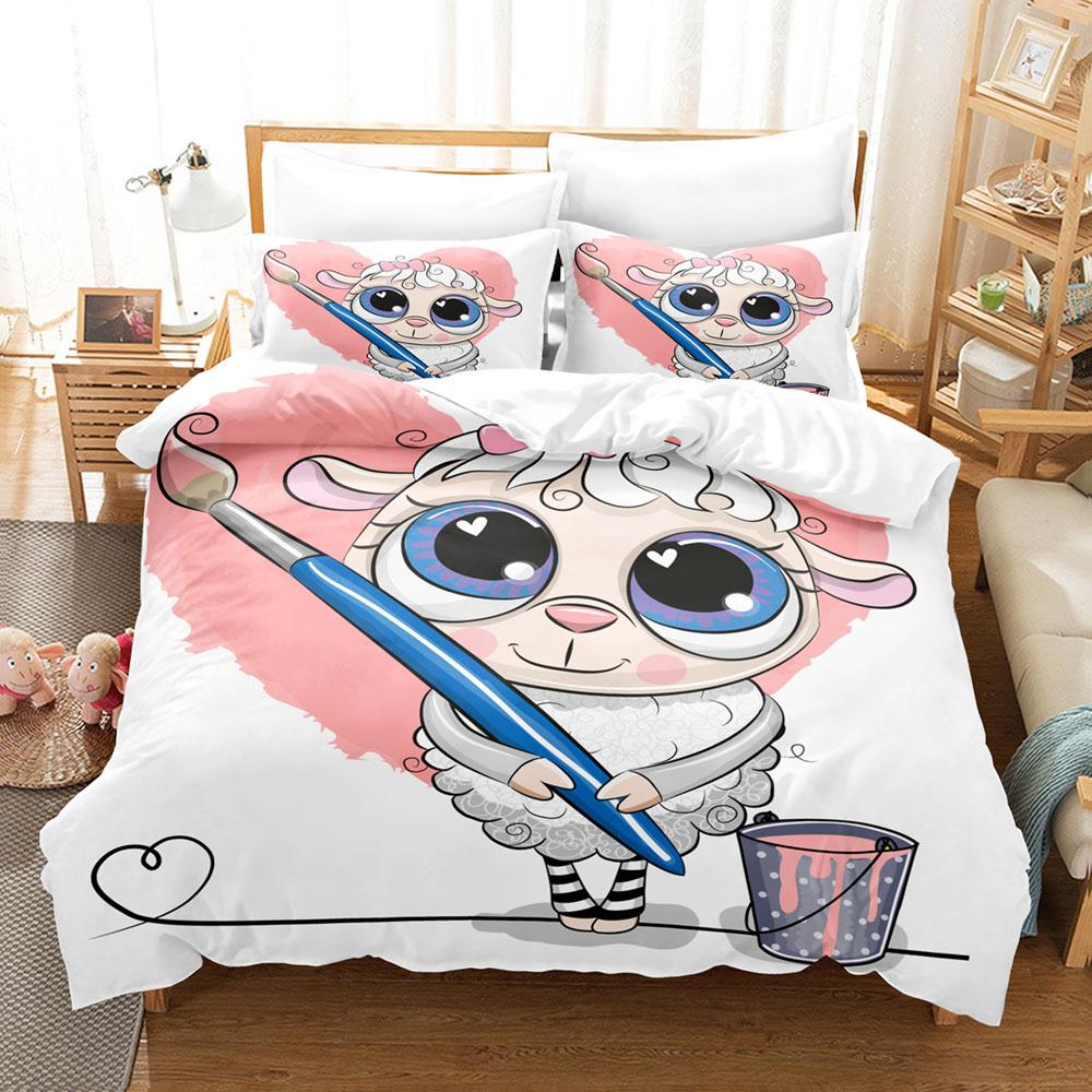 Мультяшный комплект пододеяльника с овечками, милые белые овечки, цветочный узор, размер кинг, квин, полный, для детей, мальчиков, девочек, подарок, полиэстеровый комплект постельного белья