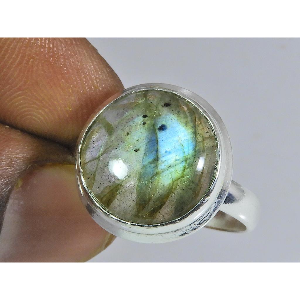 Natural Blue Labradorite Gemstone 925 Solid Sterling Silver Ring Size US-7.5 PG-71