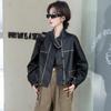 Кожаная куртка в гонконгском стиле, женская короткая весенняя новая свободная тонкая мотоциклетная куртка в корейском стиле, контрастный цвет, куртка из искусственной кожи, верх