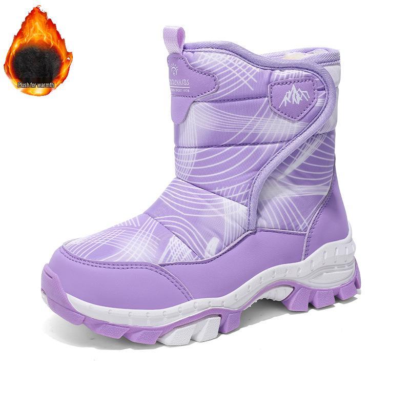 Детские зимние ботинки с высоким голенищем и флисовой подкладкой: Зимние ботинки с нескользящими стальными когтями для мальчиков и девочек