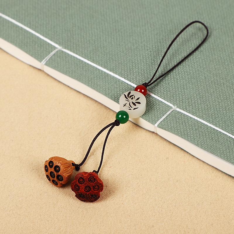 Брелок для ключей с USB-шнурком и подвеской в виде лотоса из персикового дерева для телефона и сумки - в старинном стиле, популярный для прямых трансляций