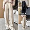 Женские брюки прямые широкие брюки с эластичной резинкой на талии повседневные брюки с карманами однотонные