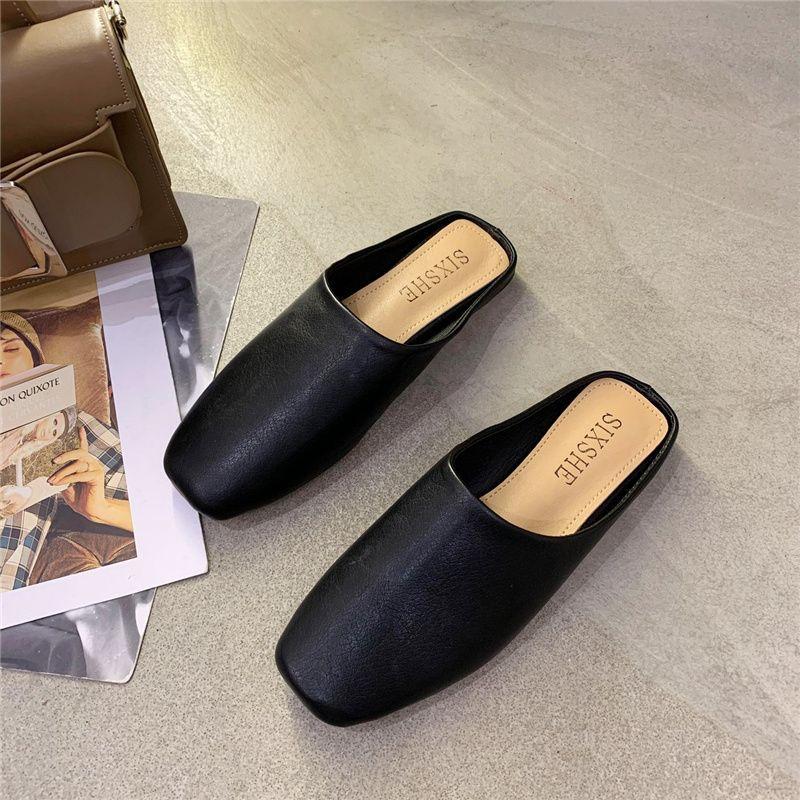 Женские полутапочки с сумкой на голове, новые минималистичные, популярные в интернете, универсальные, для улицы, без каблука, ленивые бабушкины тапочки