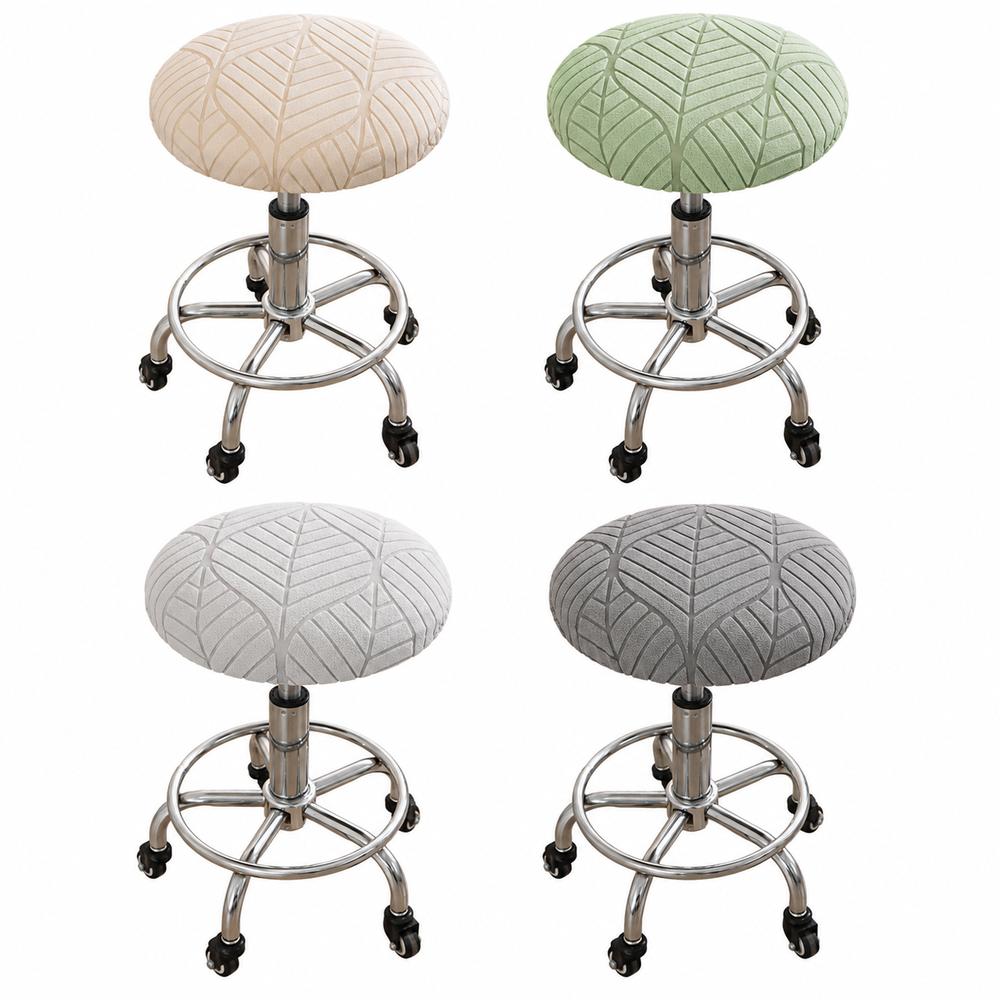 Jacquard Fabric Round Stool Cover Leaf Pattern Stool Slipcover Soft Chair Seat Cover