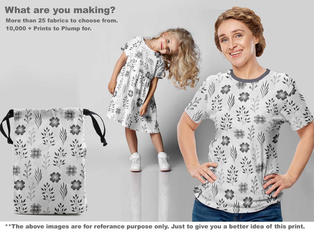 oneOone Cotton Flex Gray Fabric Dotted Floral Dress Material Fabric Print Fabric By The Yard 40 Inch