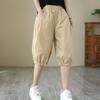 Women Shorts Mid-rise Elastic Waist Knee-Length Pants Solid Color Loose Fit Short Pants Streetwear