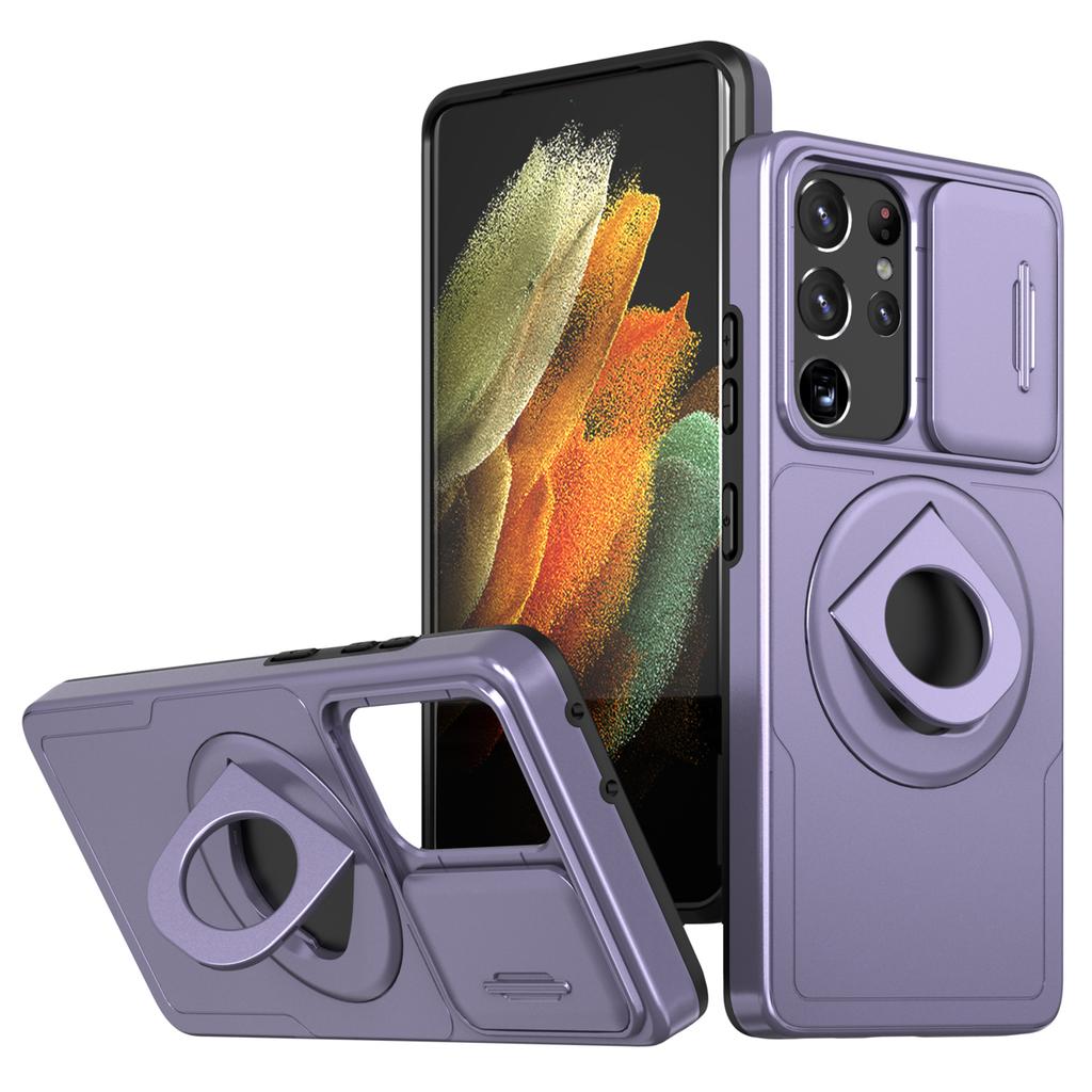 Чехол для Samsung Galaxy S21 Ultra 5G Магнитный тонкий PC+TPU чехол для телефона со сдвижной крышкой для объектива