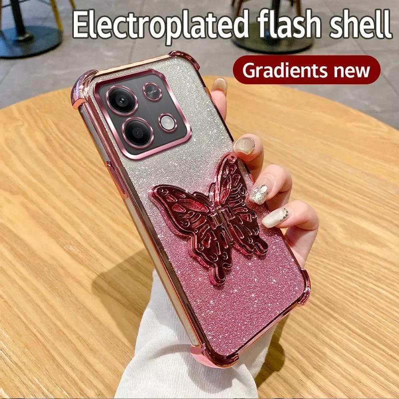 Для Xiaomi 17 pro max 3D Чехол-подставка 'Бабочка' с гальваническим покрытием для Xiaomi 17 Pro Max 13T 14T 12T 15T Pro Противоударная крышка-подставка