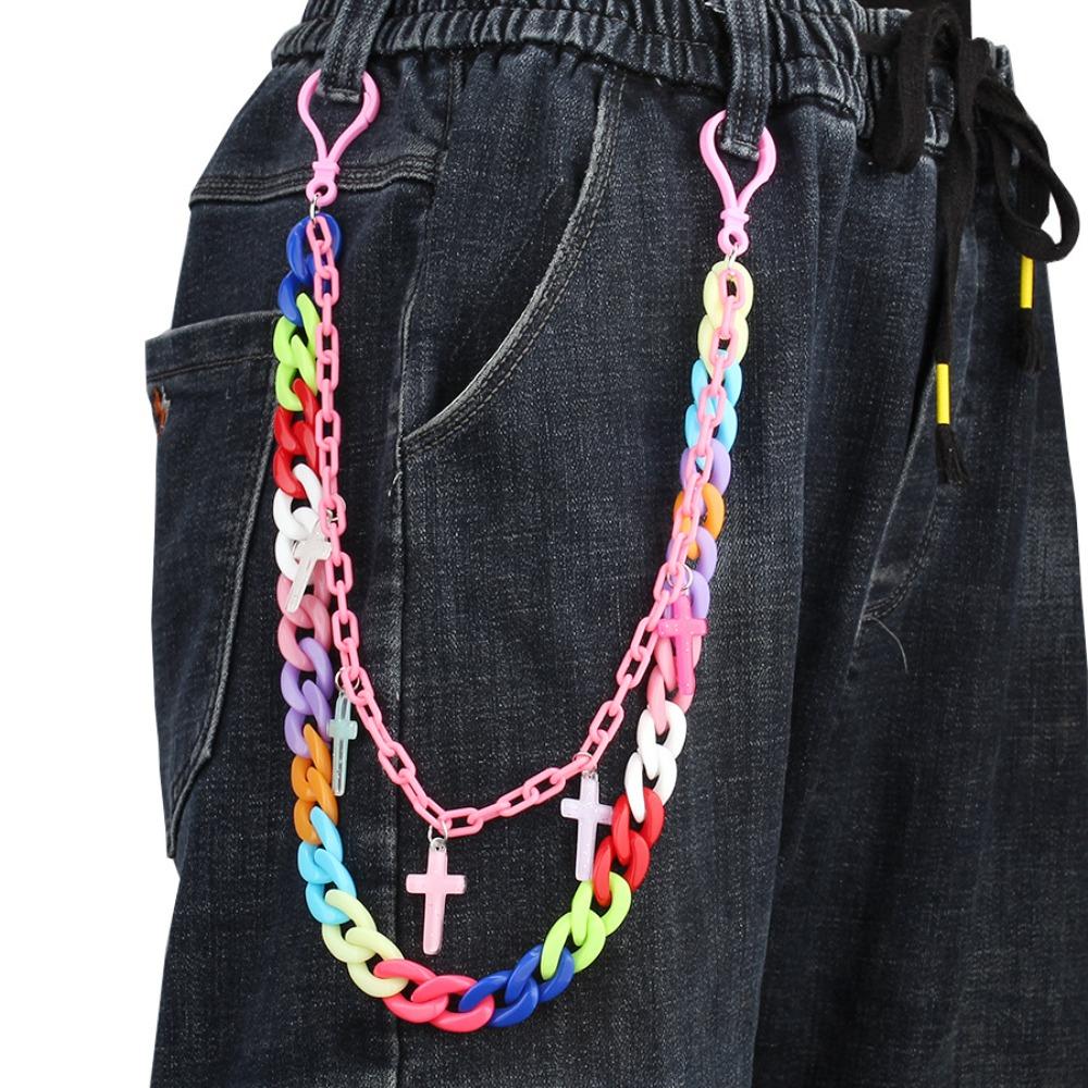Double Layer Heart Waist Chain Rainbow Cross Pants Chain Resin Star Belt Chain Trousers