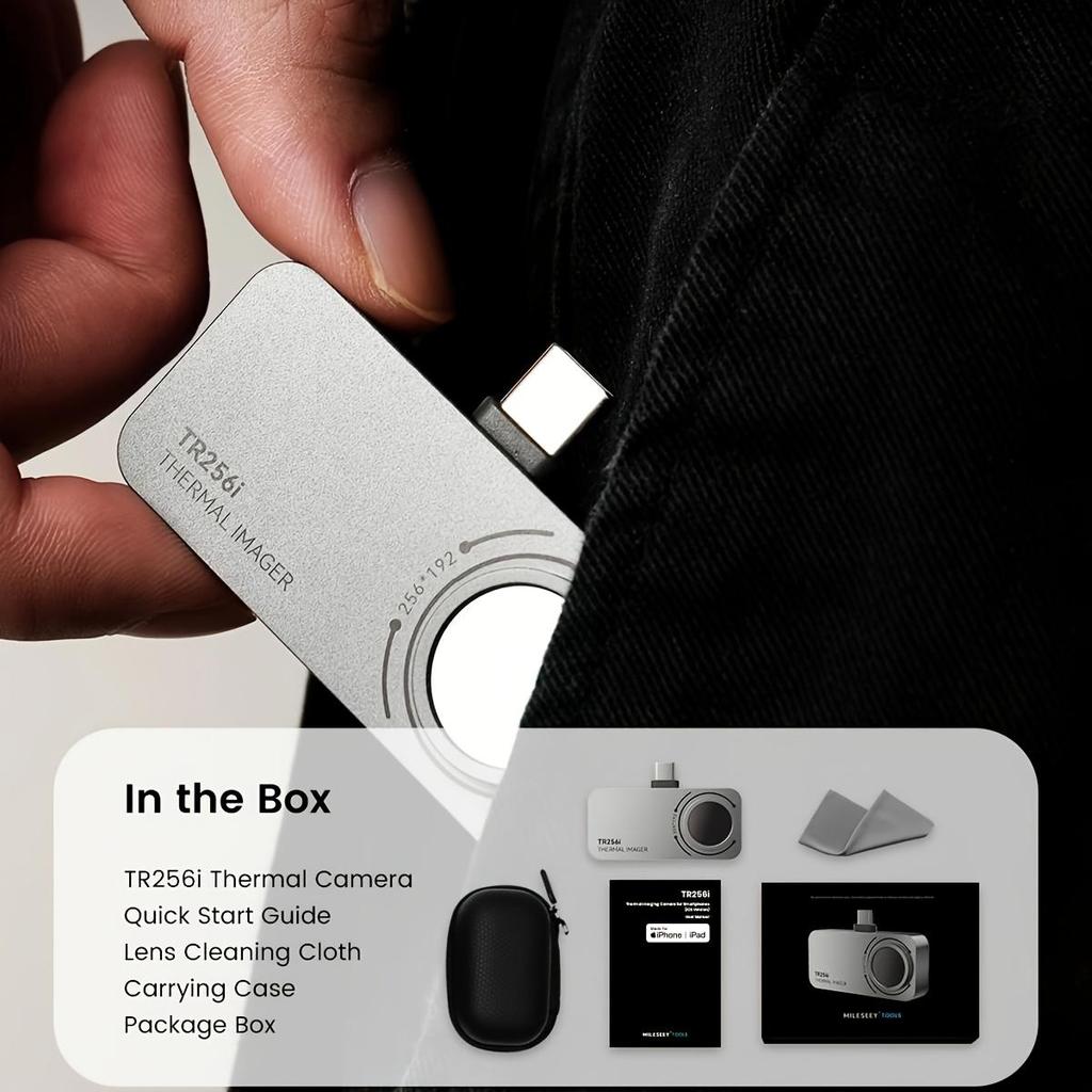 Mileseey Тепловизионная камера TR256i для iOS (iPhone 15 и новее с USB-C), Инфракрасная камера Super Resolution 512×384, Тепловизор для iPad