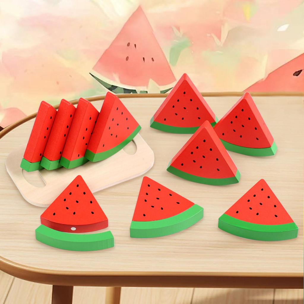 Wooden Watermelon Slices Playset for Kids - Home Kitchen Party Decor Pretend Play Educational Toy for Boys & Girls Summer Gift