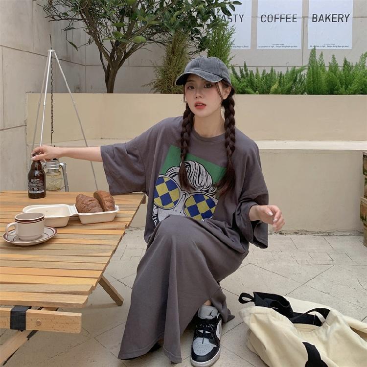 Женское платье-футболка с короткими рукавами и круглым вырезом, большого размера, свободного кроя, длинное, в стиле кэжуал, длиной до колена, для сна