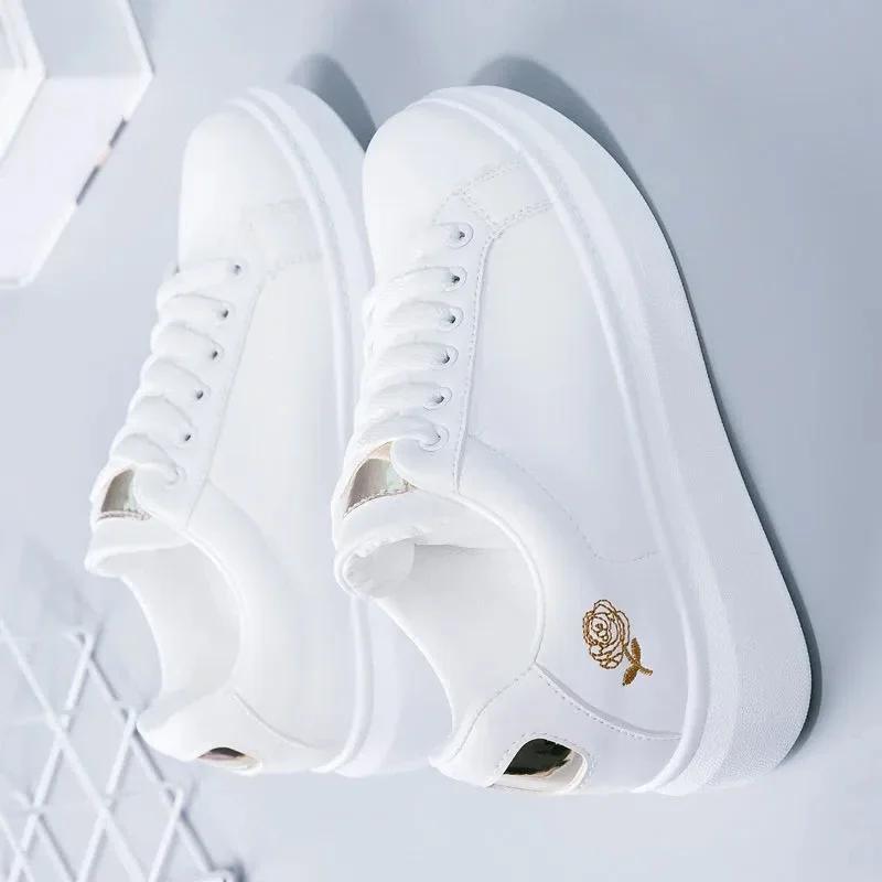 Women Running Spring Autumn Fashion White Breathable Embroidered Flower Lace-Up Casual Sneakers Zapatos Mujer Sneakers Women