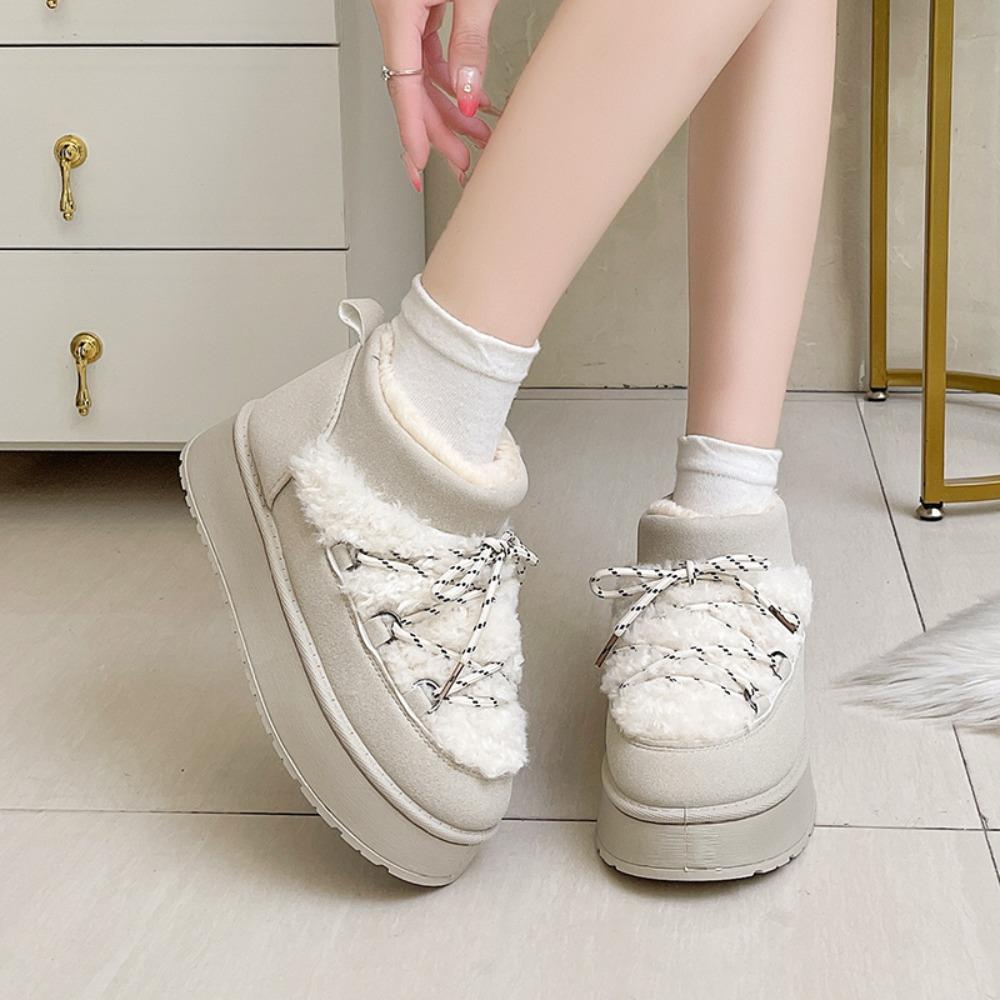 Fashion Women's Winter Thick Bottom Lace-Up Cotton Snow Boots Round Toe Comfortable Short Tube Fashionable Ankle Boots for Women