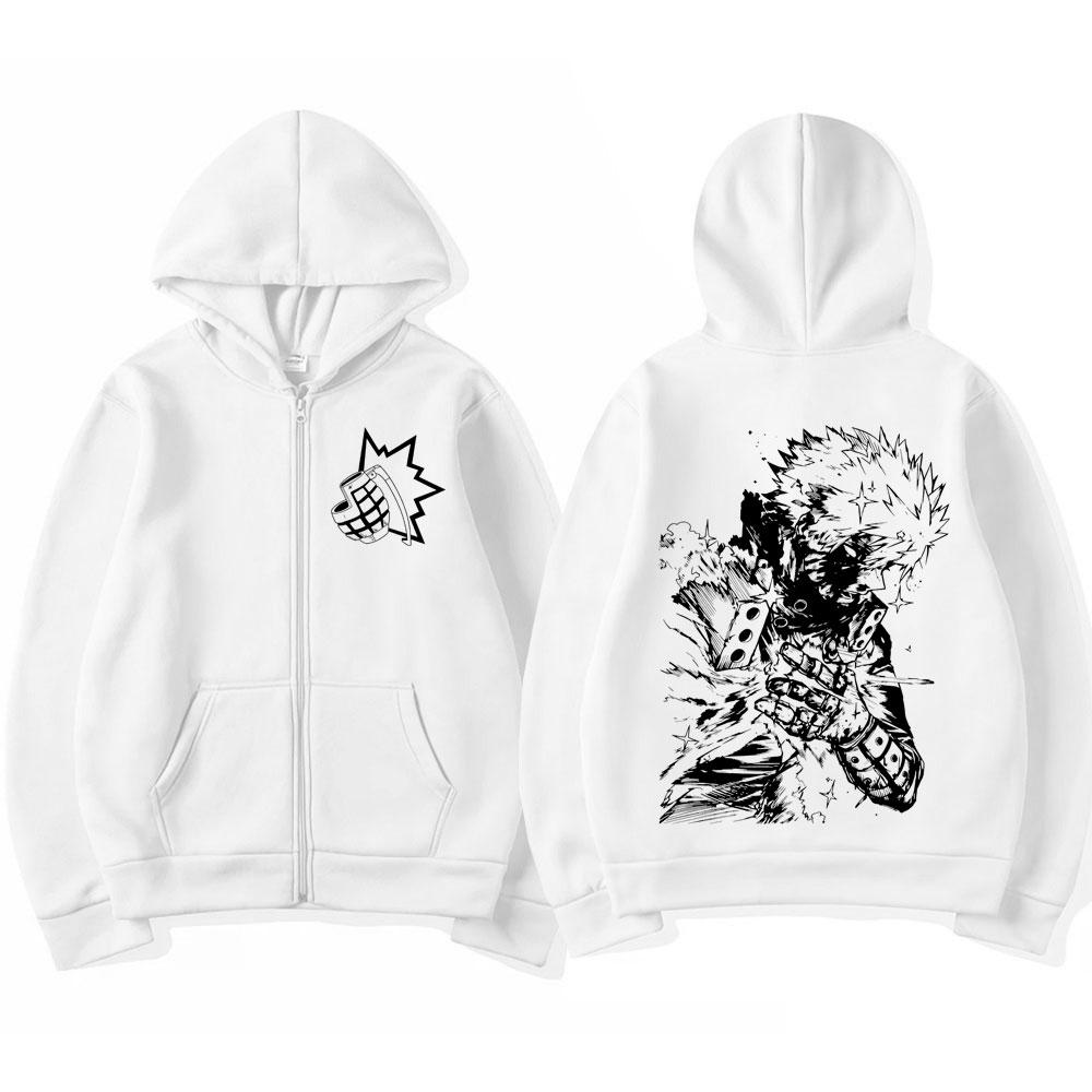 Anime My Hero Academia Bakugou Katsuki Zipper Hoodies Men Fashion Long Sleeves Zip Up Hooded Sweatshirts Coats Jacket Streetwear