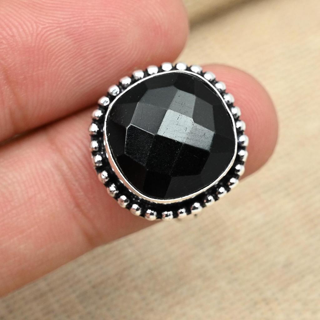 Кольцо из стерлингового серебра 925 пробы с черным драгоценным камнем шпинели ручной работы для женщин