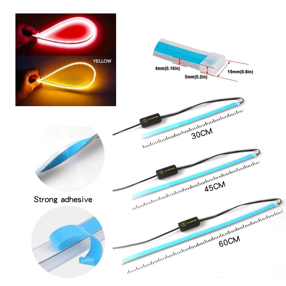 2PCS 12V Led Guide Headlight Strips Car Daytime Running Light 45cm Flow Turn Signal Strip DRL Ambient Light White Yellow
