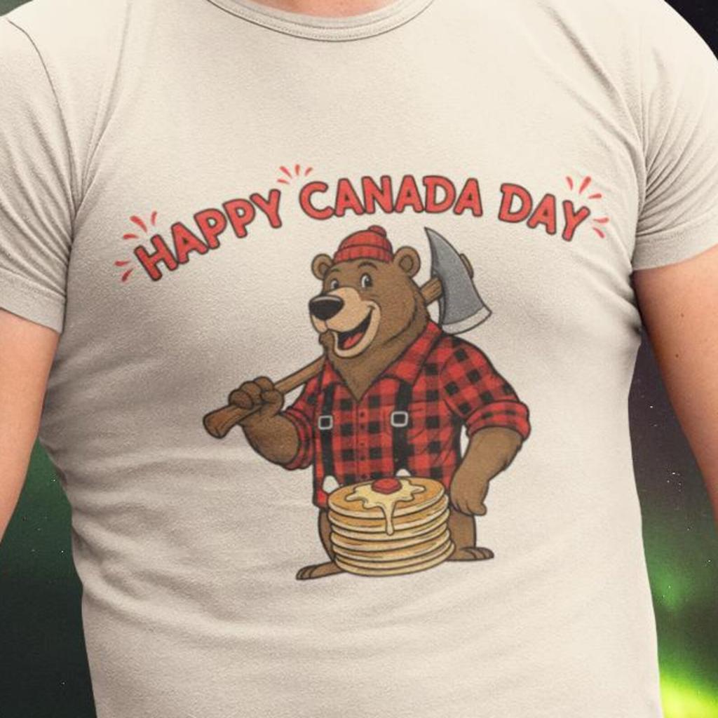 Happy Canada Day fun lumberjack bear patriotic t-shirt | Novelty Tee