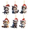 Christmas Cat Pendant Acrylic Santa Hat Cartoon Cat Hanging Decoration Key Ring Kitten Pendant Christmas Tree Decor Gift for Cat Lovers