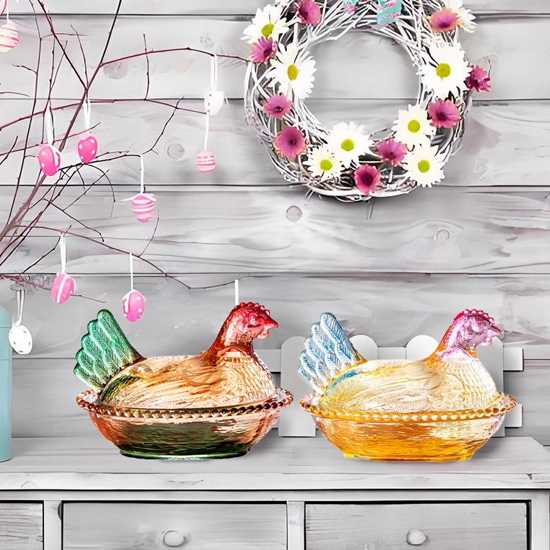 Vintage Glass Hen Candy Dish with Lid Charming Nest Centerpiece for Home Decor Parties Holidays