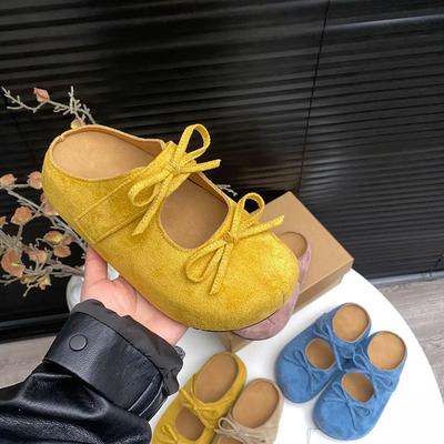 Кожаные туфли Бокен женские сумка голова внутренняя толстая подошва 2025 новые ретро универсальные бант мягкая подошва полушлепанцы