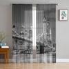 Brooklyn Bridge Manhattan Architecture Tulle Window Curtains for Bedroom Indoor Living Room Voile Decor Sheer Curtains Drapes