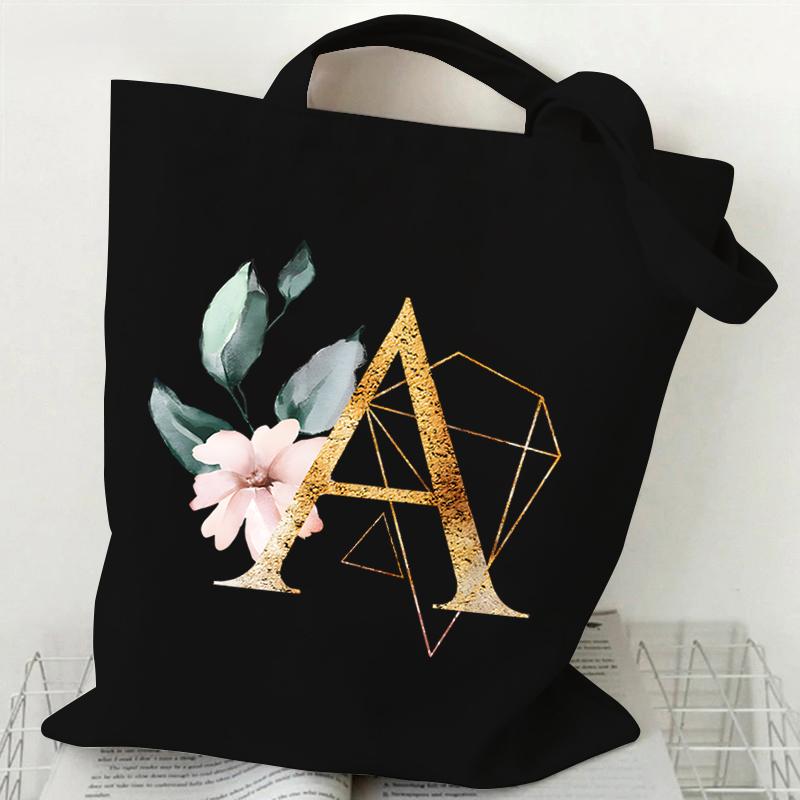 Сумка из холста с принтом, женская сумка на плечо, модная женская сумка с цветочным принтом и буквами, сумка-тоут с буквами алфавита