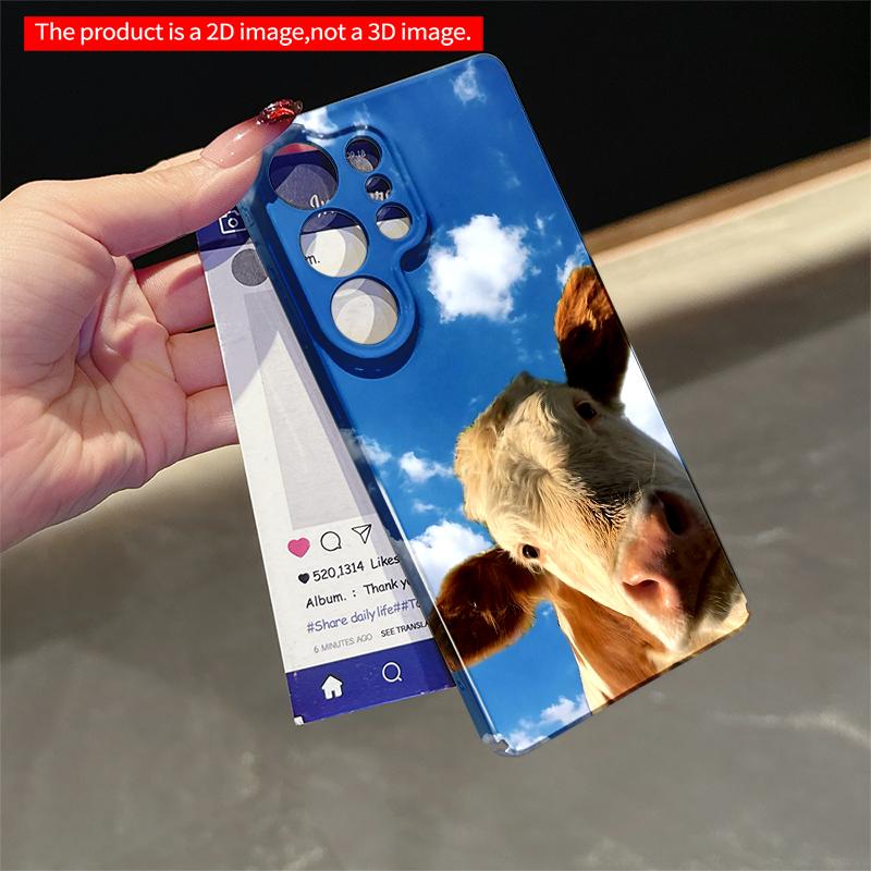 2DFlat Samsung phone case Cow Gazing Sky with Fluffy Clouds Applicable to Galaxy S22 S23 S24 S25ULTRA S26 A12 A13 A14 A15 A16