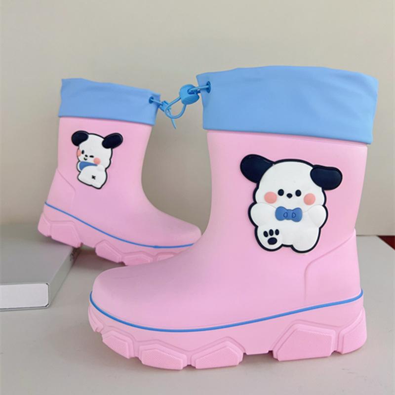 2025 детские дождевики с рисунком из мультфильма износостойкие бархатные теплые и нескользящие школьные водонепроницаемые сапоги средние и большие детские дождевики