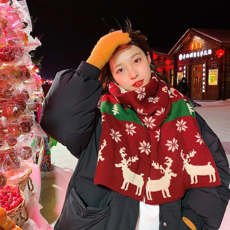 190x35CM Christmas Knitted Scarf Autumn Winter Fashion Warm Scarf Women Double-Sided Scarves Christmas Gifts
