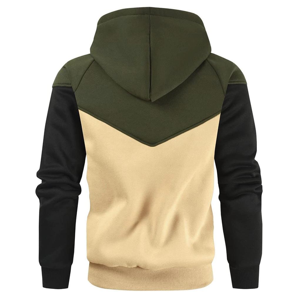 Mens Casual Hoodies Patchwork Drawstring Long Sleeve Sweatshirt Lightweight Winter Fall Fleece Top With Hood