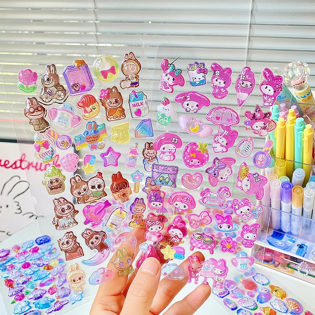 4 PCS Cartoon Sanrio Characters Kuromi Stickes 3D Stereo Crystal Sticker Handbook DIY Cute Creative Stickers