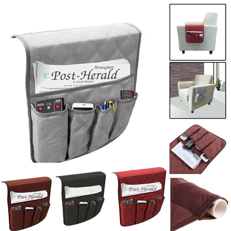 Стильный органайзер на подлокотник дивана-кресла с 5 карманами, с прочной стежкой в стиле ультразвуковой