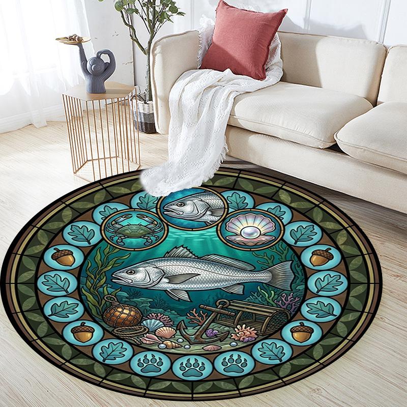 Marine Life Glass Round Area Rug Under Office Chairs Bedroom Living Room Home Decor
