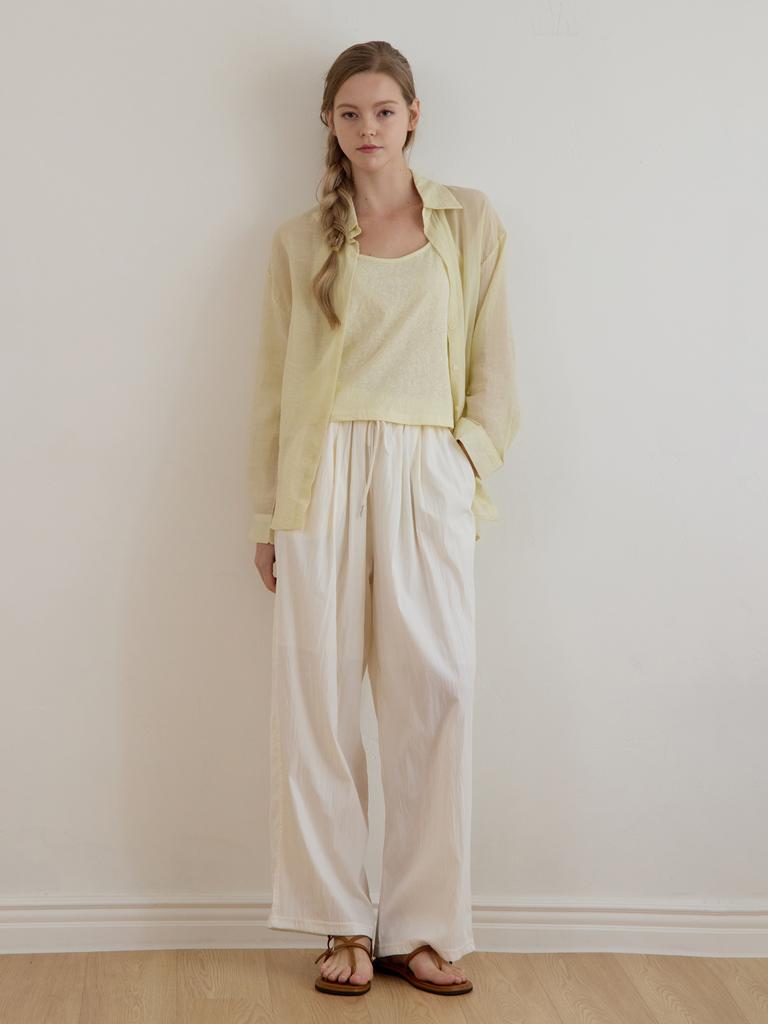 LE STUDIO Obi Cover Pintuck Summer Pants Ivory