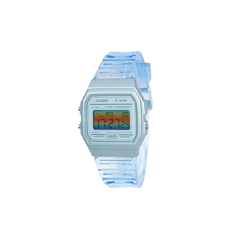 Casio Индивидуальные часы модифицированная серия закат морской берег часовое стекло синий полимерный корпус водонепроницаемые ретро маленькие квадратные часы Qua F-91WS-2