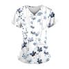 Women's Surgical Scrubs Fashion Floral Print Summer Casual V-Neck Short Sleeve T-Shirt Light Dental Vet Clinical Uniform Woman