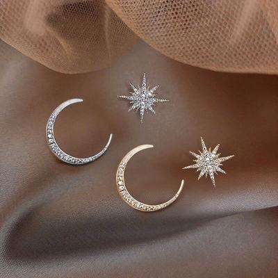 Серьги из стерлингового серебра 925 пробы Серьги Звезда и Луна Асимметричные серьги-подвески Женские серьги с интернет-знаменитостью