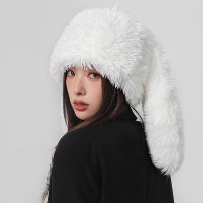 Милая плюшевая шапка с кроличьими ушками для зимы для женщин, утолщенная, теплая, морозостойкая, персонализированная, защита ушей, шапка Baotou
