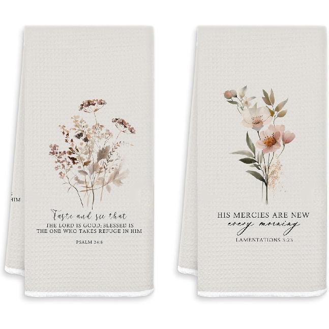 Vintage Floral Christian Kitchen Towels, Christian Gifts for Women, pirational Wildflower Bible Verse Decorative Hand Towels for Bathroom, Religious