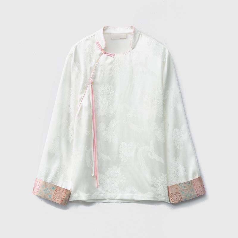 Рубашка из тутового шелка с парчой Сун - 100% натуральный шелк, плотность 35 момми, молодежный национальный стиль, крепдешин