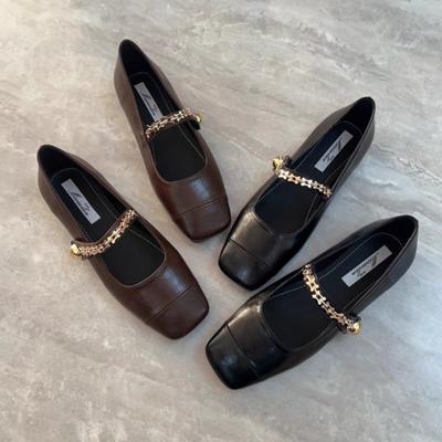 Туфли Мэри Джейн с цепочкой, женские, с квадратным носком, весенние, неглубокие, новые туфли, модные, для вечеринок, повседневные, женские, элегантные, уютные, Zapatillas