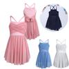 Kids Girls Glittery Mesh Spaghetti Shoulder Straps Ballet Latin Dance Gymnastics Leotard Dress