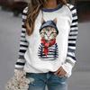 Зимние футболки с длинным рукавом для женщин, забавные милые толстовки с принтом кошек и животных, женский милый пуловер с круглым вырезом, женская толстовка