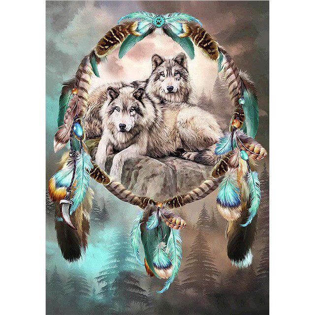 Wolf Animal DIY 5D Diamond Painting Full Round Drill Dreamcatcher Diamond Embroidery Cross Stitch Mosaic Rhinestones Home Decor