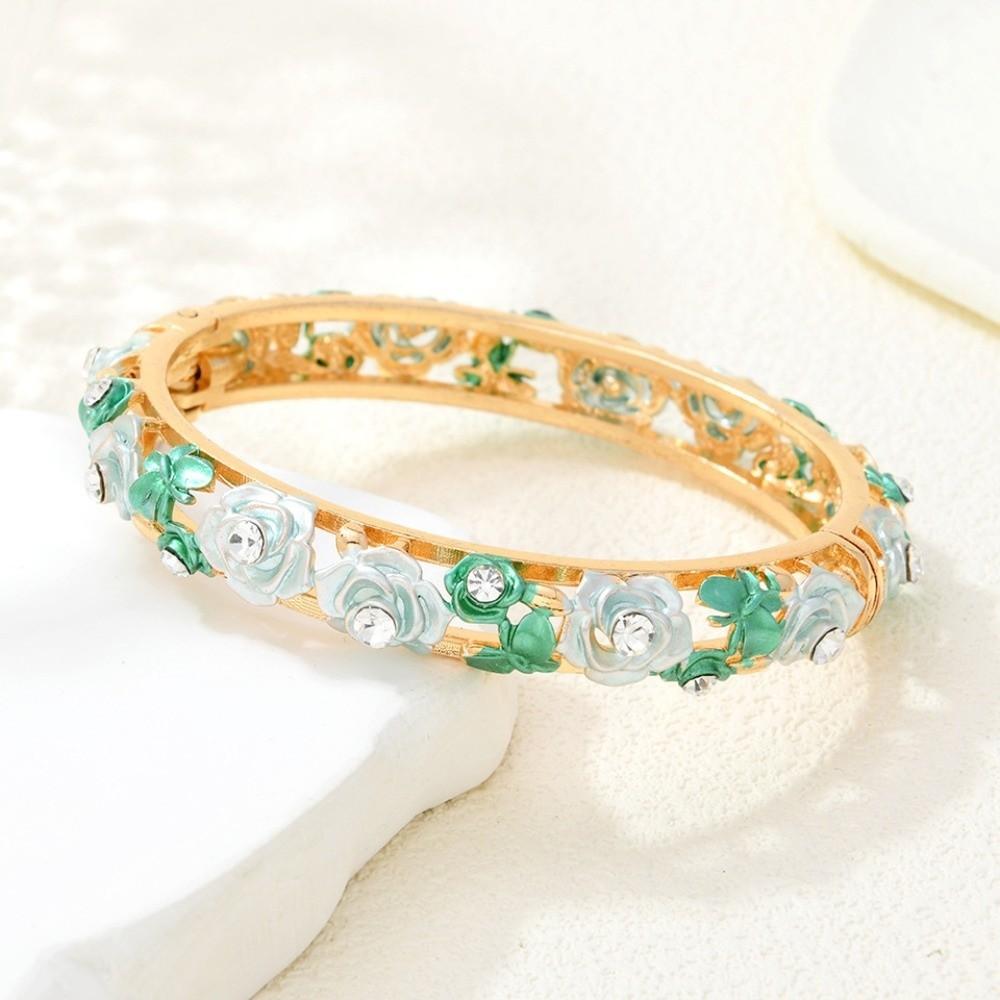 Traditional Filigree Enamel Bangle Rhinestone Women's Wrist Jewelry Daily