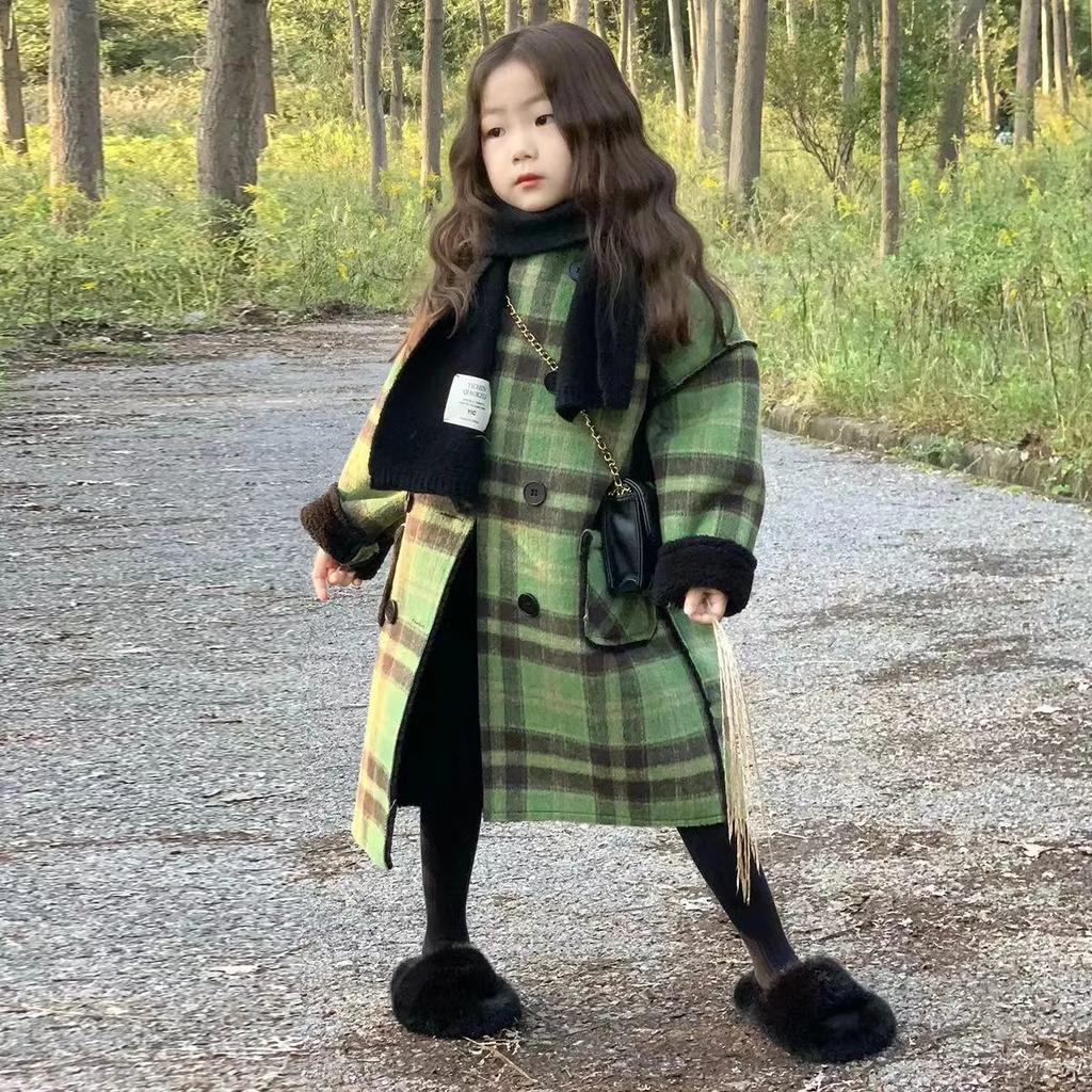 Girls' Fall/Winter Wool Coat Oversized Children's Elegant Fleece-Lined Wool Blazer